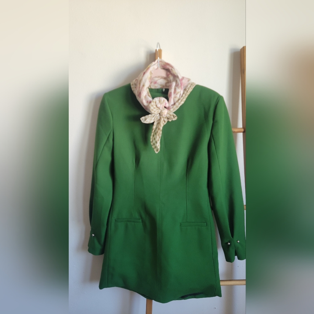 Zara Green Mini Dress with Pink Scarf